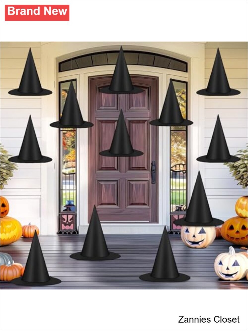 👻 12 PCS Halloween Witch Hats Black Hanging Porch Yard Decor